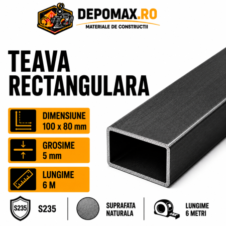Teava rectangulara 100 x 80 x 5 mm, 6 metri